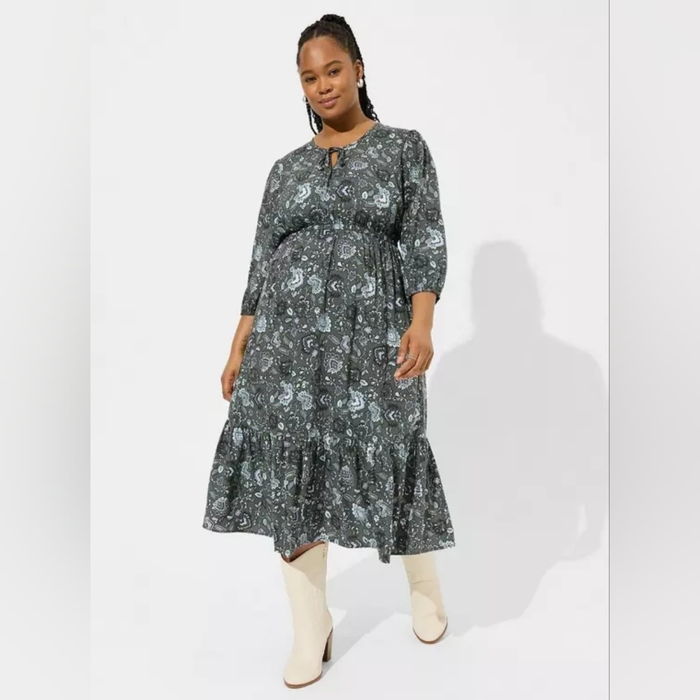 Torrid Tea Length Challis Front Tiered A-line Dress